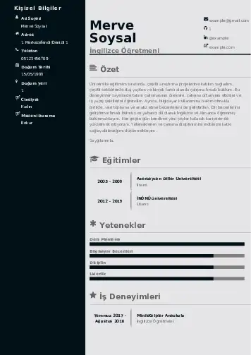 Yabancı Dil Öğretmeni Cv Örnekleri cv indir